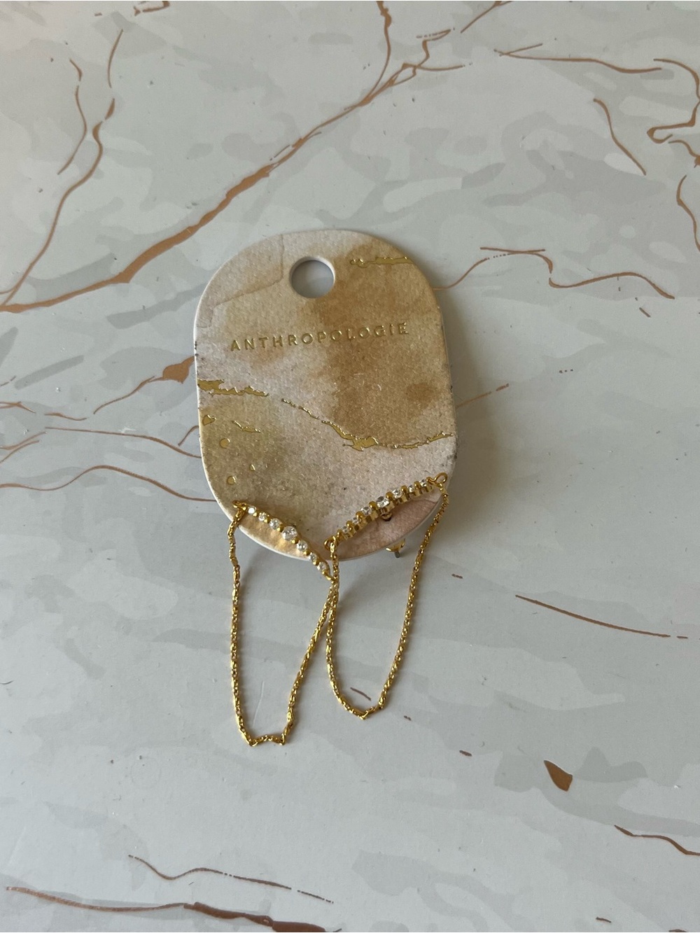 ANTHROPOLOGIE CRYSTAL BAR CHAIN DANGLE EARRINGS | 14k GOLD PLATED BRASS | NWT
